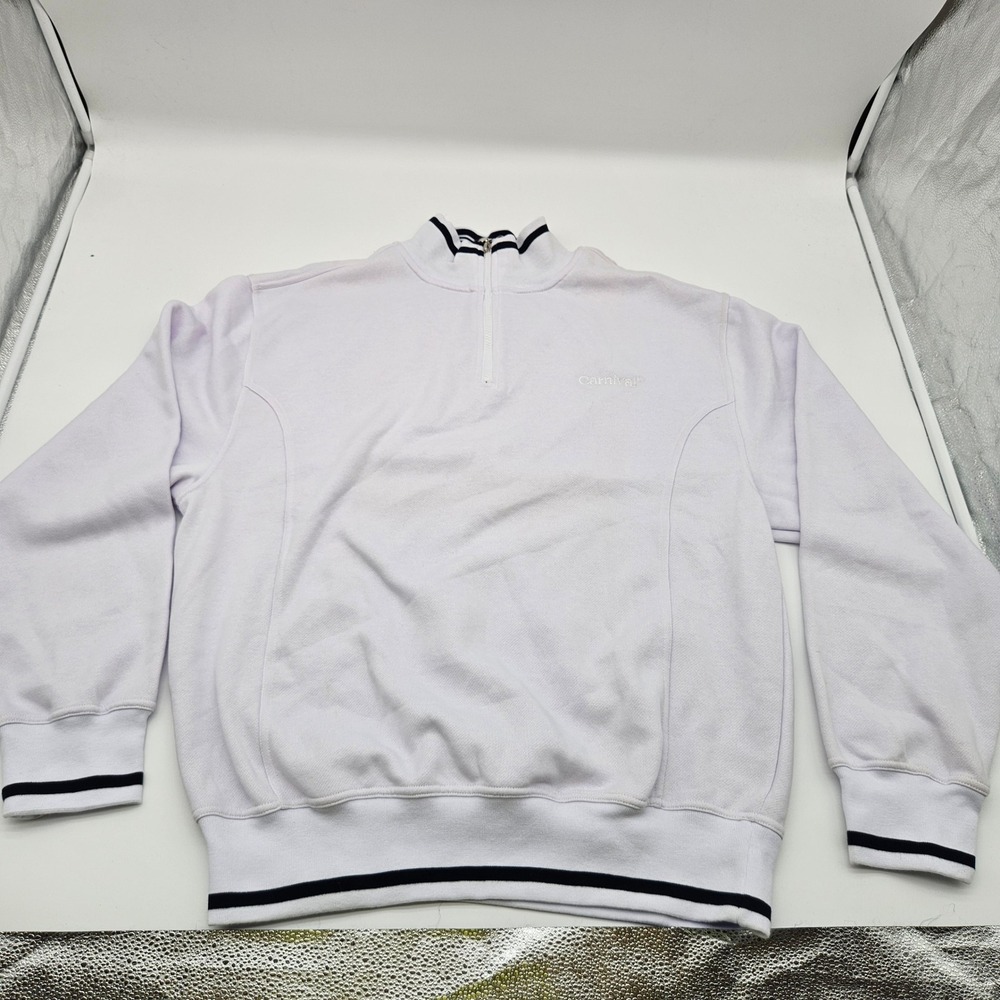 Carnival Quarter‎ Zip Pullover Sweatshirt White L XL Mens Womens Long Sleeve